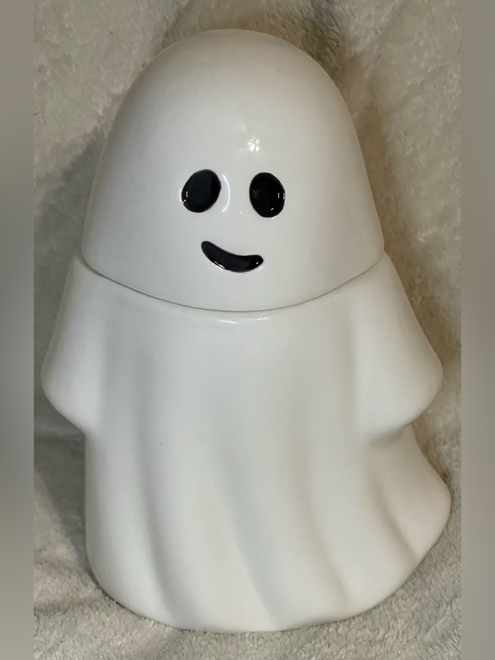 White Ceramic Ghost Canister Cookie or Food Jar Cute Halloween Decor